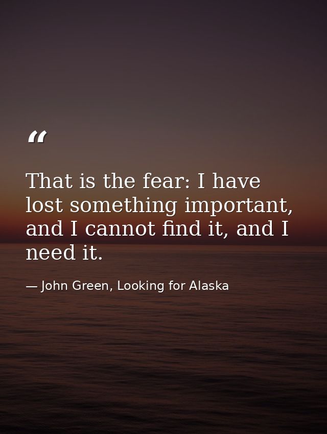 That is the fear: I have lost something important, and I cannot find it, and I need it. — John Green, Looking for Alaska
