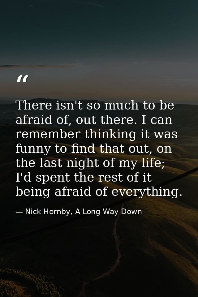 There isn't so much to be afraid of, out there. I can remember thinking it was funny to find that out, on the last night — Nick Hornby, A Long Way Down
