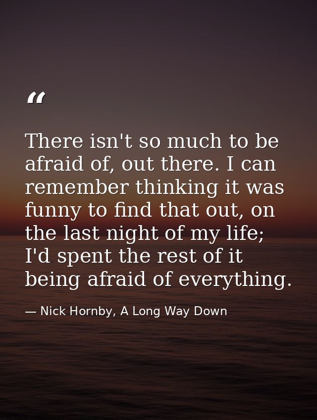There isn't so much to be afraid of, out there. I can remember thinking it was funny to find that out, on the last night — Nick Hornby, A Long Way Down