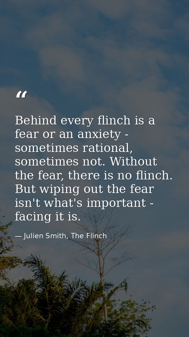 Behind every flinch is a fear or an anxiety - sometimes rational, sometimes not. Without the fear, there is no flinch. B — Julien Smith, The Flinch