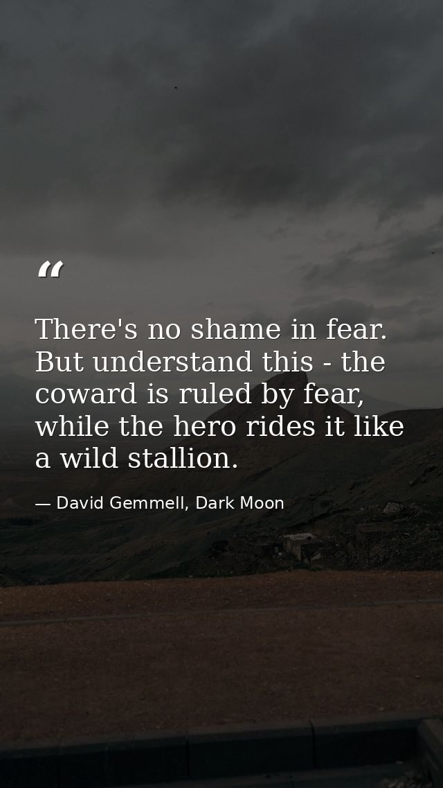There's no shame in fear. But understand this - the coward is ruled by fear, while the hero rides it like a wild stallio — David Gemmell, Dark Moon