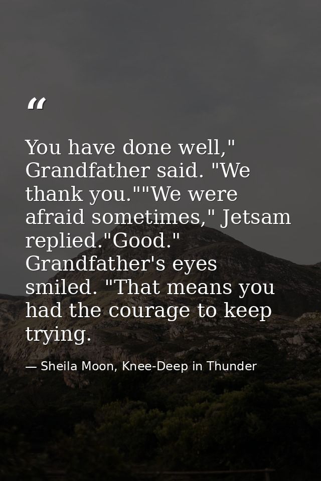 You have done well," Grandfather said. "We thank you.""We were afraid sometimes," Jetsam replied."Good." Grandfather's e — Sheila Moon, Knee-Deep in Thunder