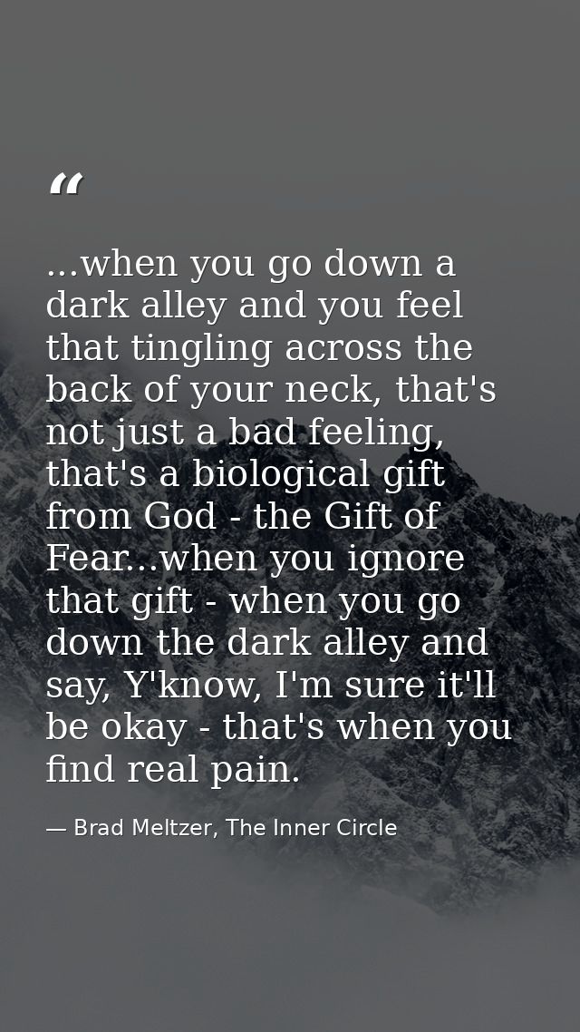 ...when you go down a dark alley and you feel that tingling across the back of your neck, that's not just a bad feeling, — Brad Meltzer, The Inner Circle