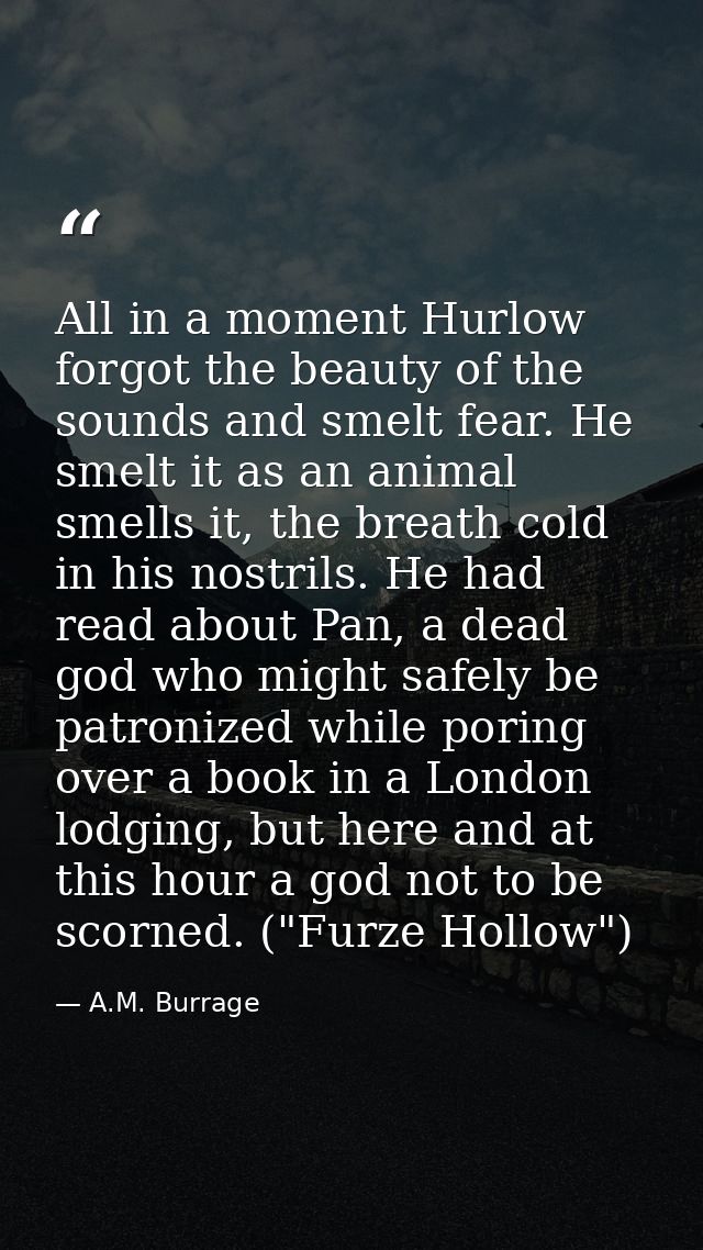 All in a moment Hurlow forgot the beauty of the sounds and smelt fear. He smelt it as an animal smells it, the breath co — A.M. Burrage