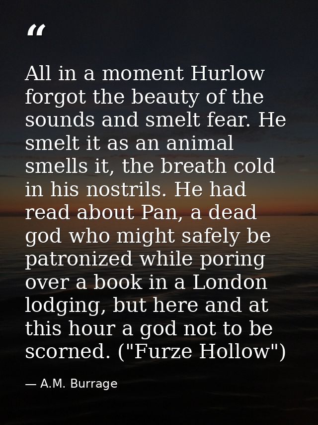 All in a moment Hurlow forgot the beauty of the sounds and smelt fear. He smelt it as an animal smells it, the breath co — A.M. Burrage