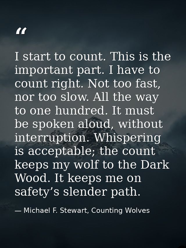 I start to count. This is the important part. I have to count right. Not too fast, nor too slow. All the way to one hund — Michael F. Stewart, Counting Wolves