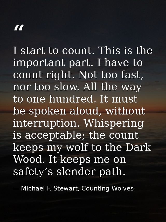 I start to count. This is the important part. I have to count right. Not too fast, nor too slow. All the way to one hund — Michael F. Stewart, Counting Wolves