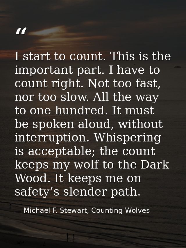 I start to count. This is the important part. I have to count right. Not too fast, nor too slow. All the way to one hund — Michael F. Stewart, Counting Wolves