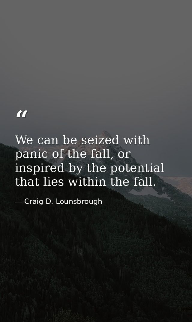 We can be seized with panic of the fall, or inspired by the potential that lies within the fall. — Craig D. Lounsbrough