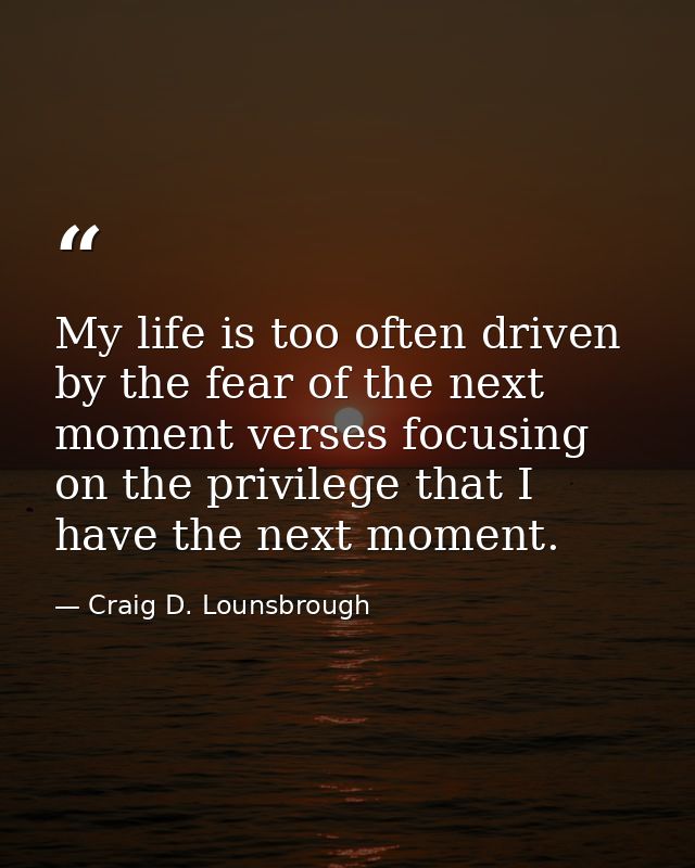 My life is too often driven by the fear of the next moment verses focusing on the privilege that I have the next moment. — Craig D. Lounsbrough