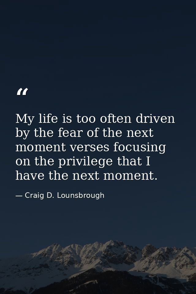 My life is too often driven by the fear of the next moment verses focusing on the privilege that I have the next moment. — Craig D. Lounsbrough