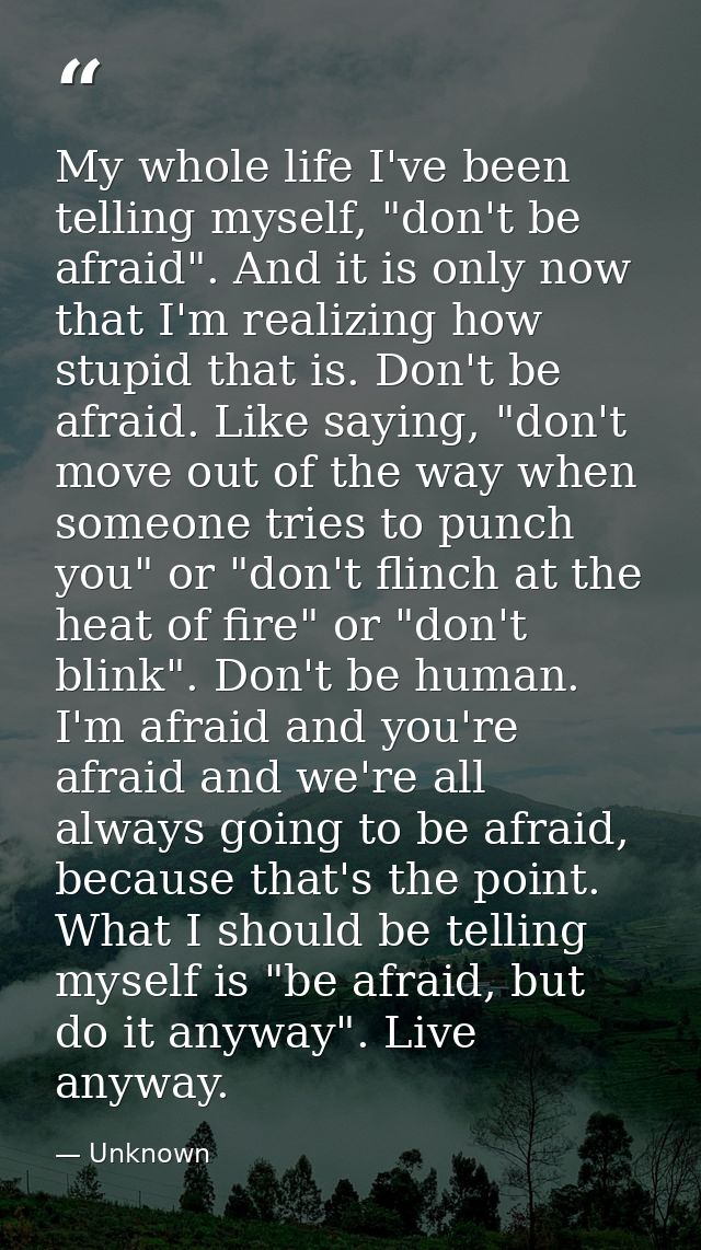 My whole life I've been telling myself, "don't be afraid". And it is only now that I'm realizing how stupid that is. Don — Unknown