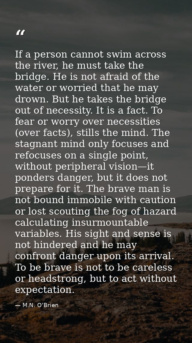 If a person cannot swim across the river, he must take the bridge. He is not afraid of the water or worried that he may  — M.N. O’Brien