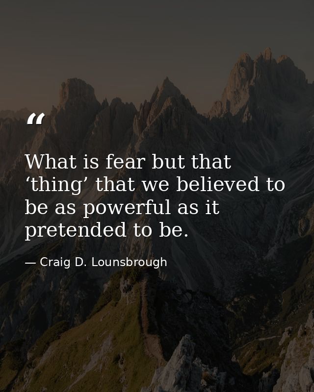 What is fear but that ‘thing’ that we believed to be as powerful as it pretended to be. — Craig D. Lounsbrough