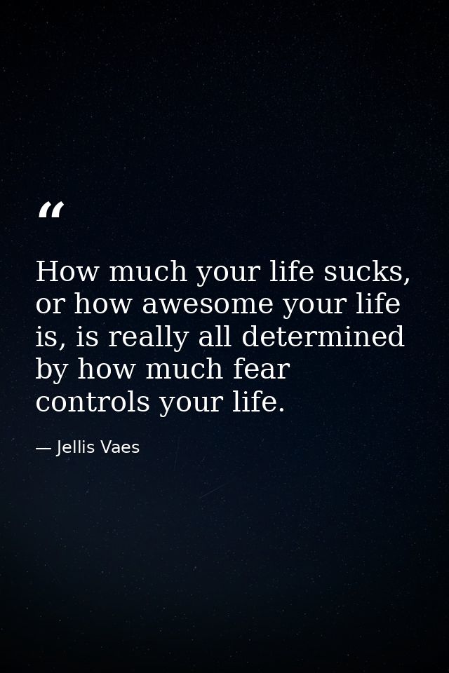 How much your life sucks, or how awesome your life is, is really all determined by how much fear controls your life. — Jellis Vaes