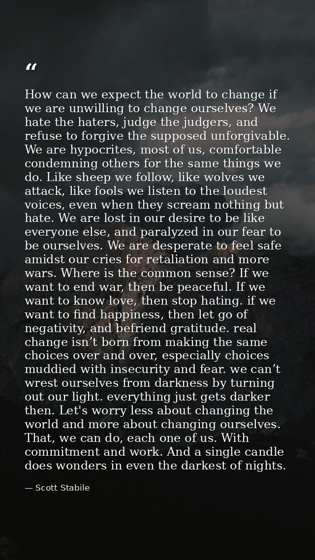 How can we expect the world to change if we are unwilling to change ourselves? We hate the haters, judge the judgers, an — Scott Stabile