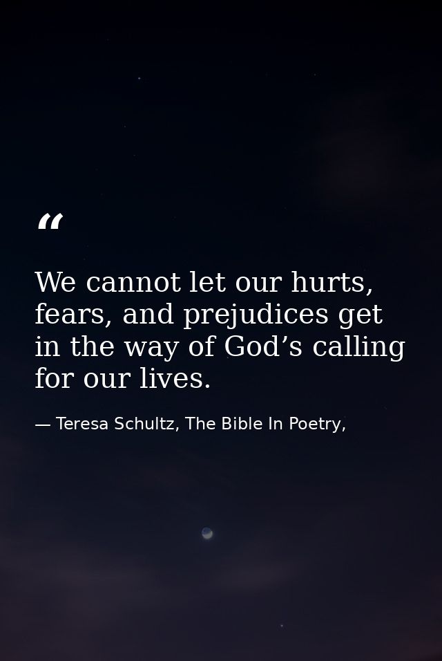 We cannot let our hurts, fears, and prejudices get in the way of God’s calling for our lives. — Teresa Schultz, The Bible In Poetry,