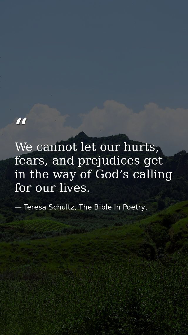 We cannot let our hurts, fears, and prejudices get in the way of God’s calling for our lives. — Teresa Schultz, The Bible In Poetry,