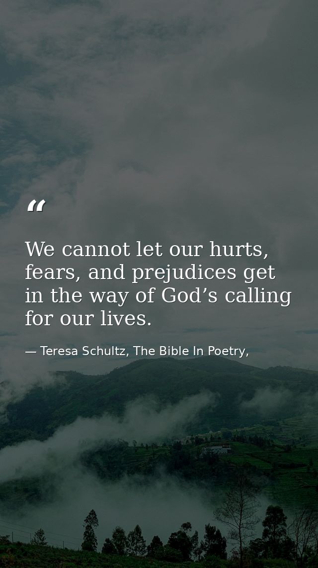 We cannot let our hurts, fears, and prejudices get in the way of God’s calling for our lives. — Teresa Schultz, The Bible In Poetry,