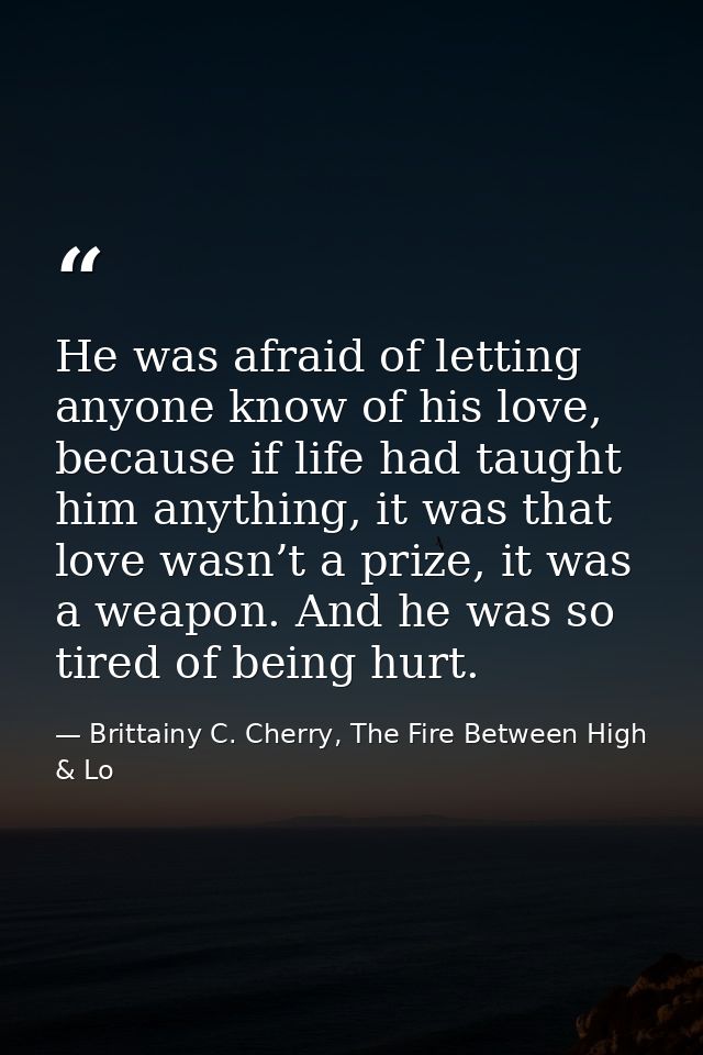 He was afraid of letting anyone know of his love, because if life had taught him anything, it was that love wasn’t a pri — Brittainy C. Cherry, The Fire Between High & Lo