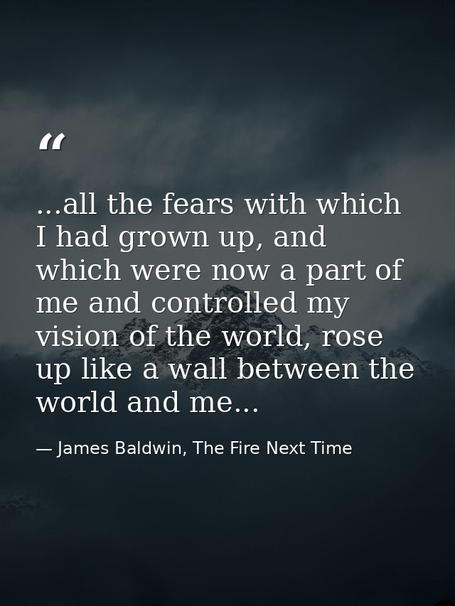 ...all the fears with which I had grown up, and which were now a part of me and controlled my vision of the world, rose  — James Baldwin, The Fire Next Time