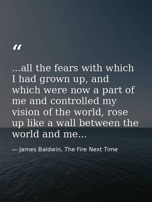 ...all the fears with which I had grown up, and which were now a part of me and controlled my vision of the world, rose  — James Baldwin, The Fire Next Time
