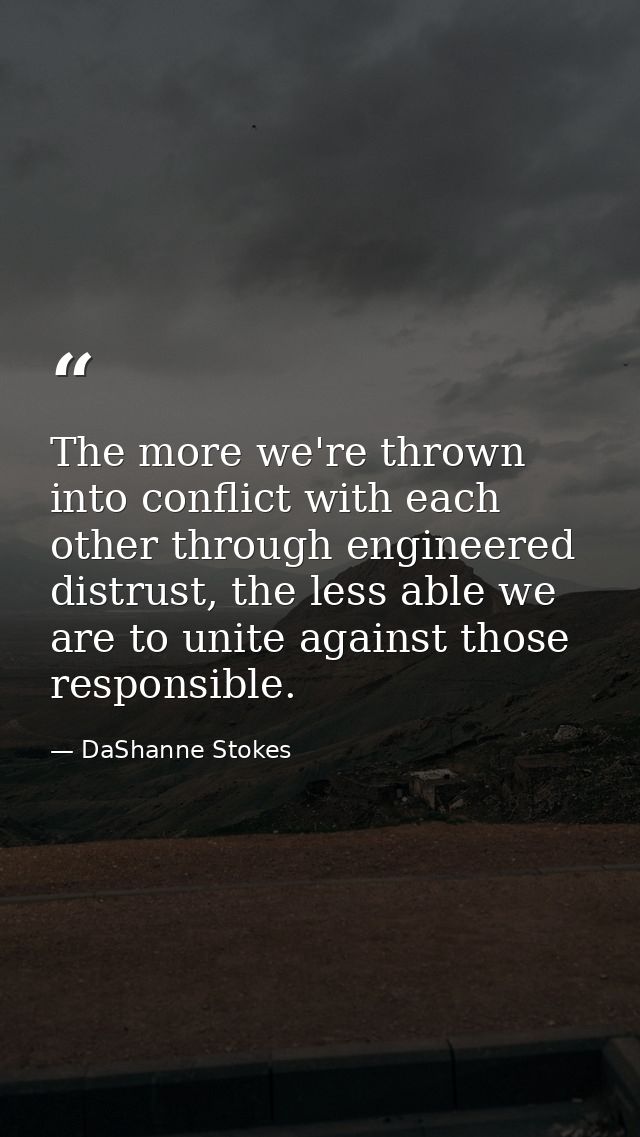 The more we're thrown into conflict with each other through engineered distrust, the less able we are to unite against t — DaShanne Stokes