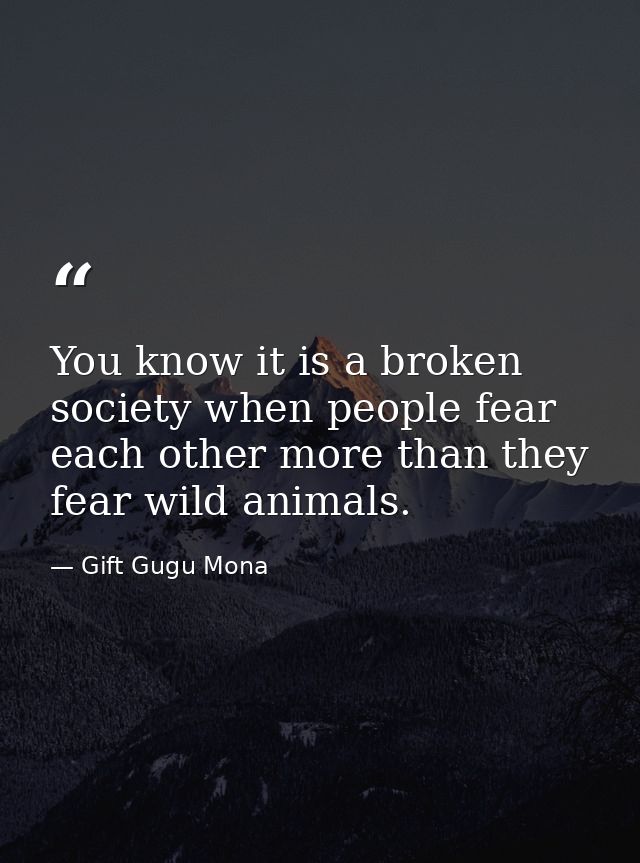 You know it is a broken society when people fear each other more than they fear wild animals. — Gift Gugu Mona