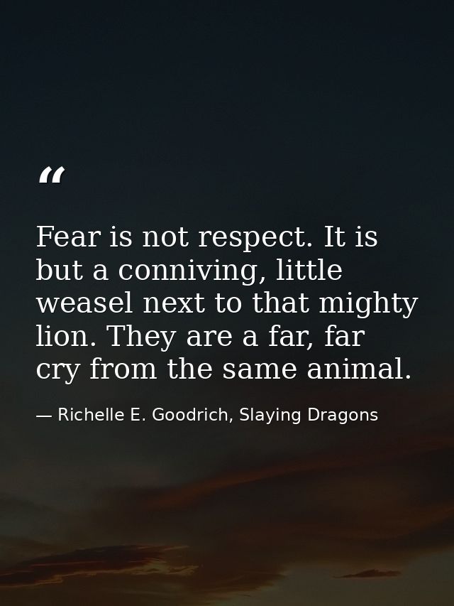 Fear is not respect. It is but a conniving, little weasel next to that mighty lion. They are a far, far cry from the sam — Richelle E. Goodrich, Slaying Dragons