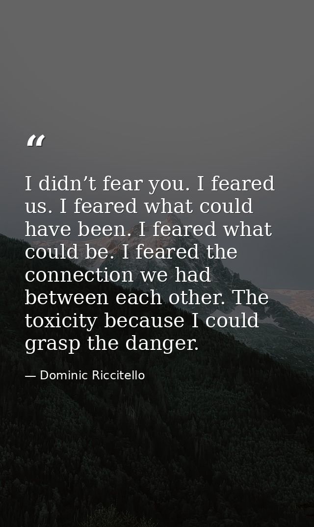 I didn’t fear you. I feared us. I feared what could have been. I feared what could be. I feared the connection we had be — Dominic Riccitello