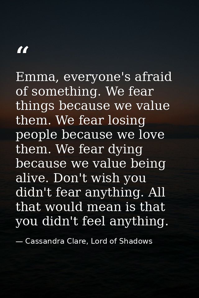 Emma, everyone's afraid of something. We fear things because we value them. We fear losing people because we love them.  — Cassandra Clare, Lord of Shadows