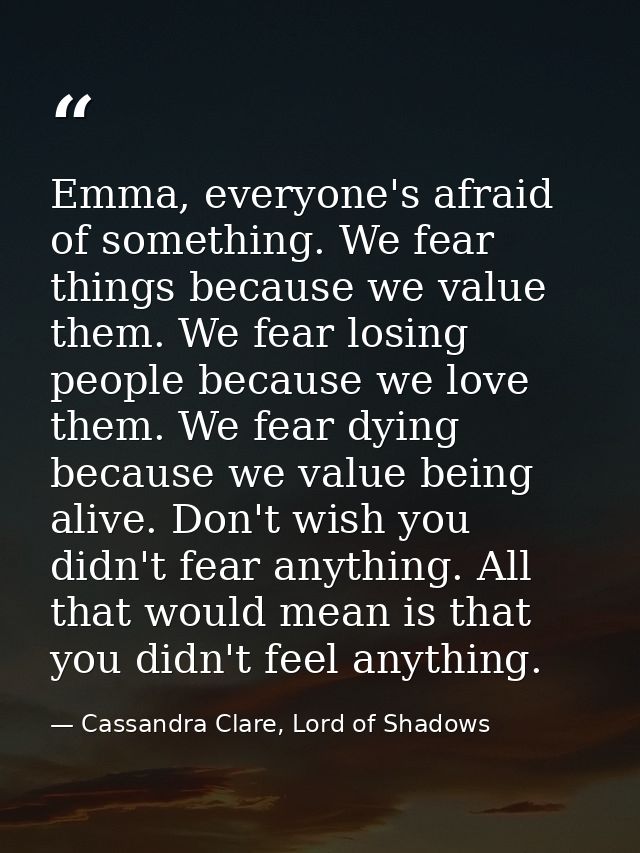Emma, everyone's afraid of something. We fear things because we value them. We fear losing people because we love them.  — Cassandra Clare, Lord of Shadows