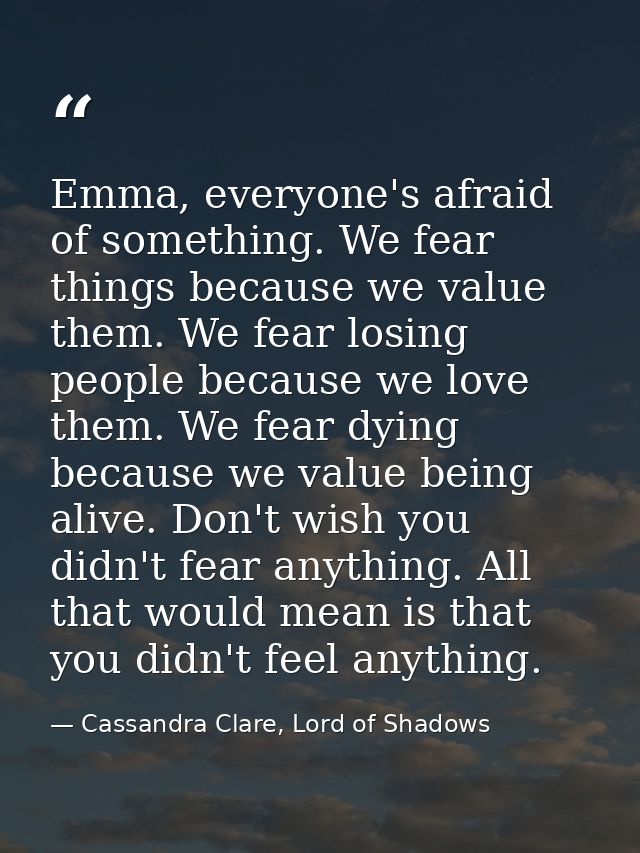 Emma, everyone's afraid of something. We fear things because we value them. We fear losing people because we love them.  — Cassandra Clare, Lord of Shadows