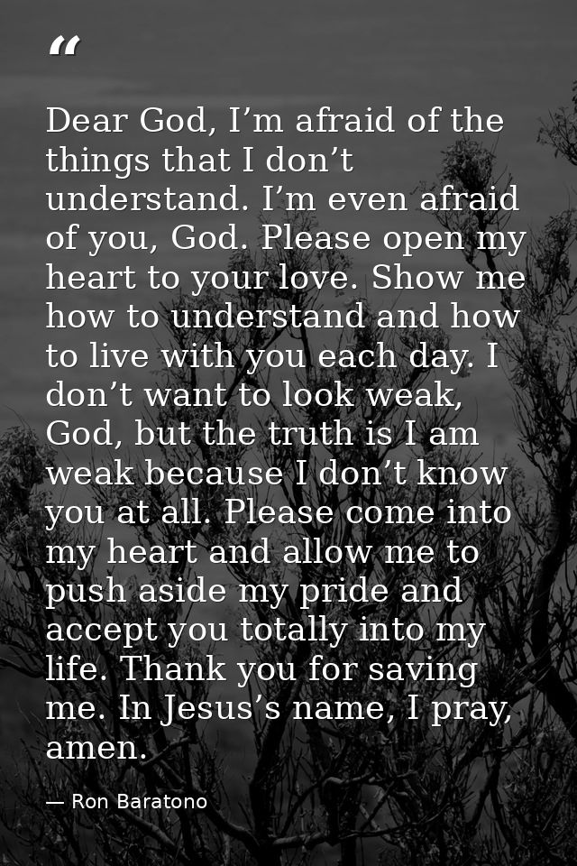 Dear God, I’m afraid of the things that I don’t understand. I’m even afraid of you, God. Please open my heart to your lo — Ron Baratono