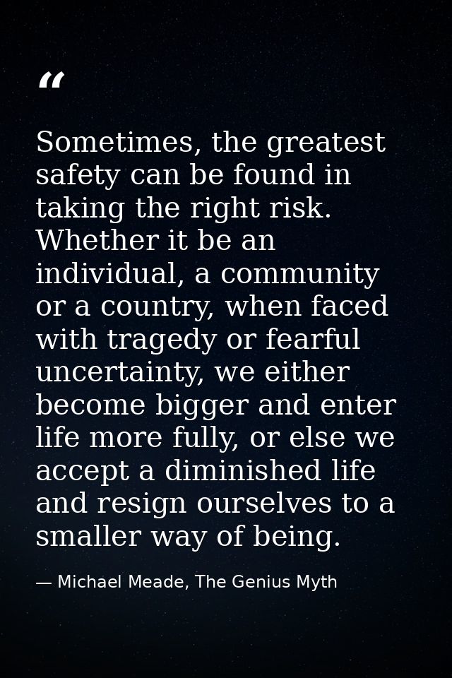 Sometimes, the greatest safety can be found in taking the right risk. Whether it be an individual, a community or a coun — Michael Meade, The Genius Myth