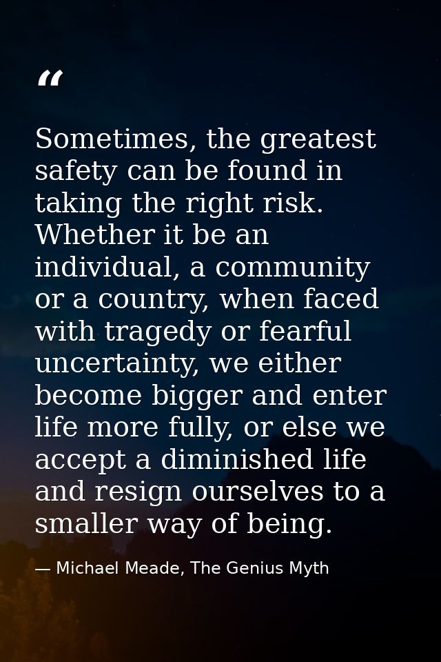 Sometimes, the greatest safety can be found in taking the right risk. Whether it be an individual, a community or a coun — Michael Meade, The Genius Myth