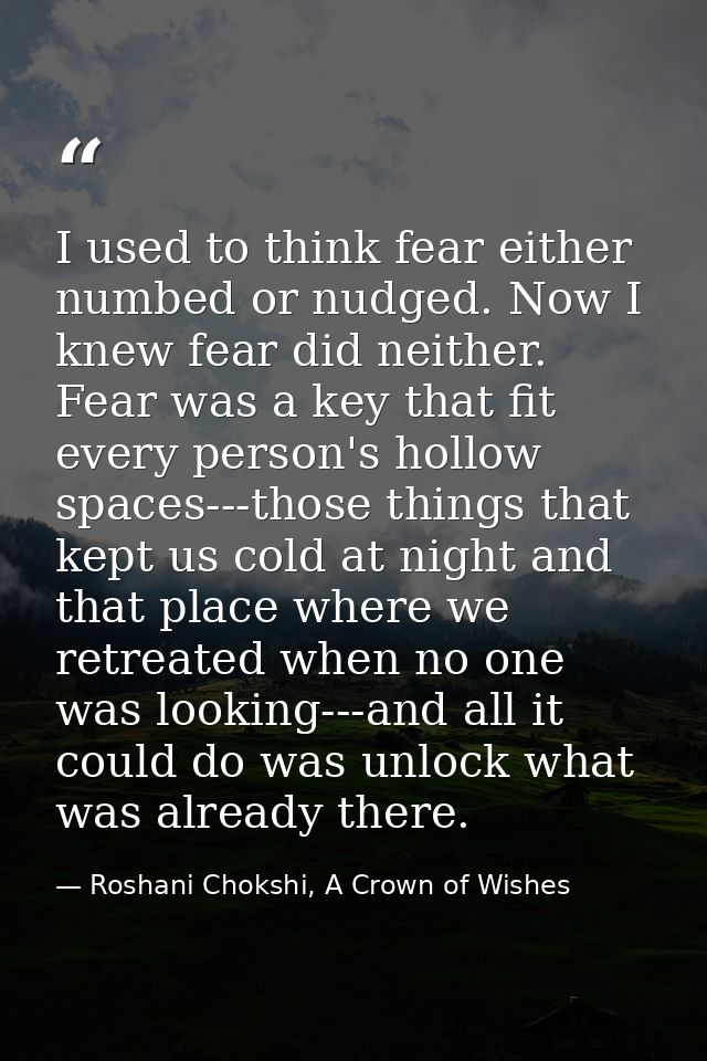 I used to think fear either numbed or nudged. Now I knew fear did neither. Fear was a key that fit every person's hollow — Roshani Chokshi, A Crown of Wishes