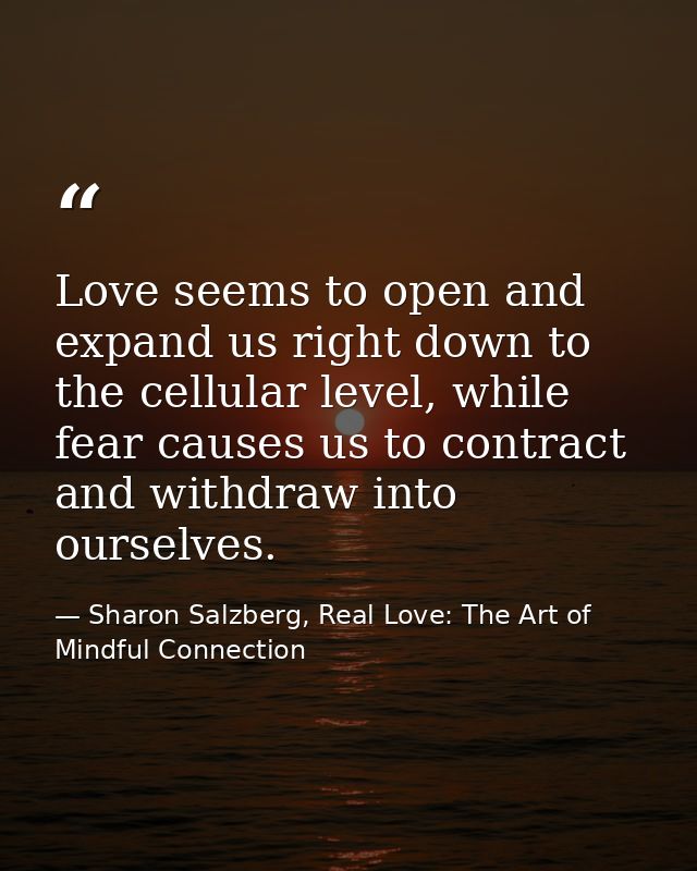 Love seems to open and expand us right down to the cellular level, while fear causes us to contract and withdraw into ou — Sharon Salzberg, Real Love: The Art of Mindful Connection