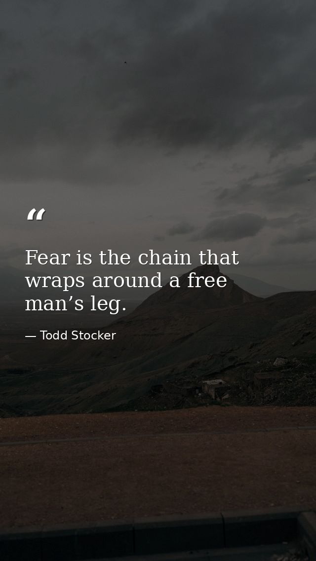 Fear is the chain that wraps around a free man’s leg. — Todd Stocker