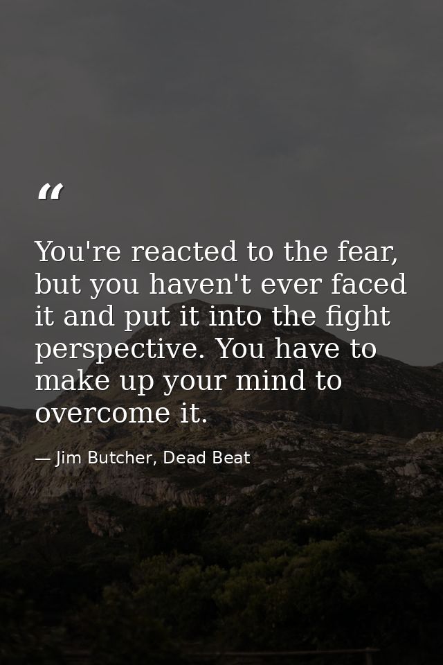 You're reacted to the fear, but you haven't ever faced it and put it into the fight perspective. You have to make up you — Jim Butcher, Dead Beat