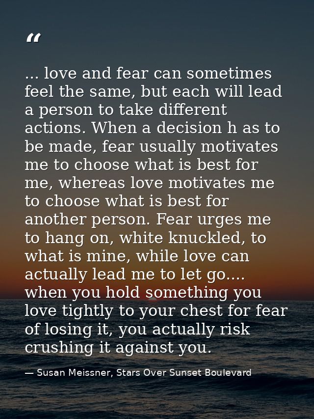 ... love and fear can sometimes feel the same, but each will lead a person to take different actions. When a decision h  — Susan Meissner, Stars Over Sunset Boulevard