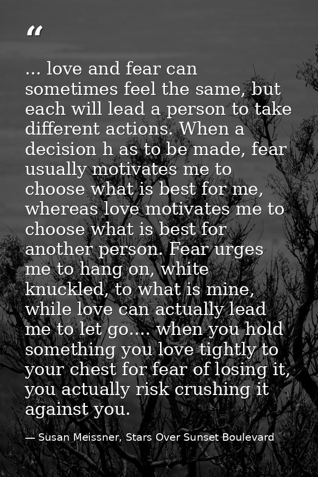 ... love and fear can sometimes feel the same, but each will lead a person to take different actions. When a decision h  — Susan Meissner, Stars Over Sunset Boulevard