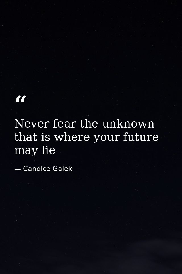 Never fear the unknown that is where your future may lie — Candice Galek