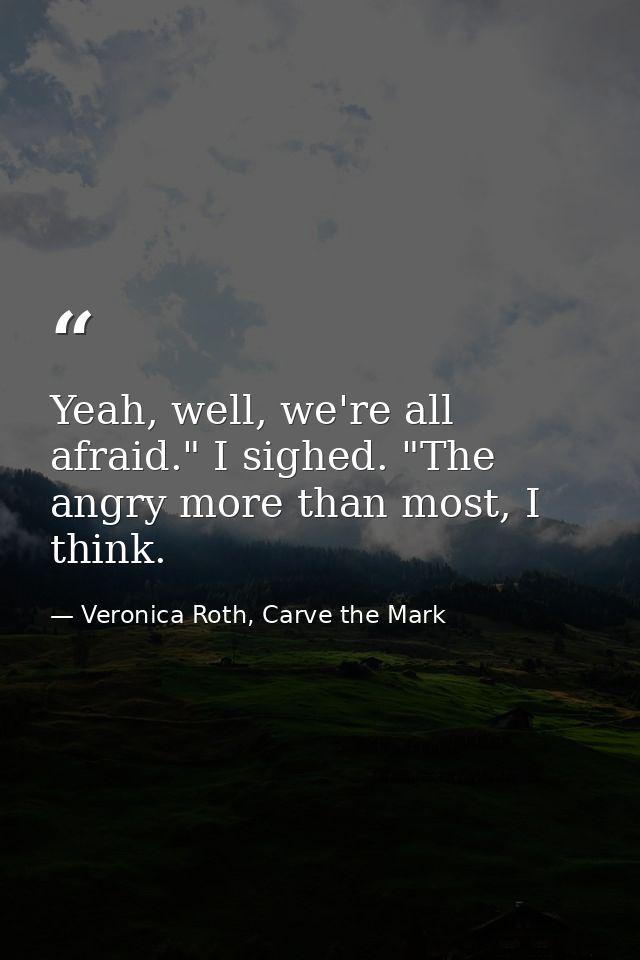 Yeah, well, we're all afraid." I sighed. "The angry more than most, I think. — Veronica Roth, Carve the Mark