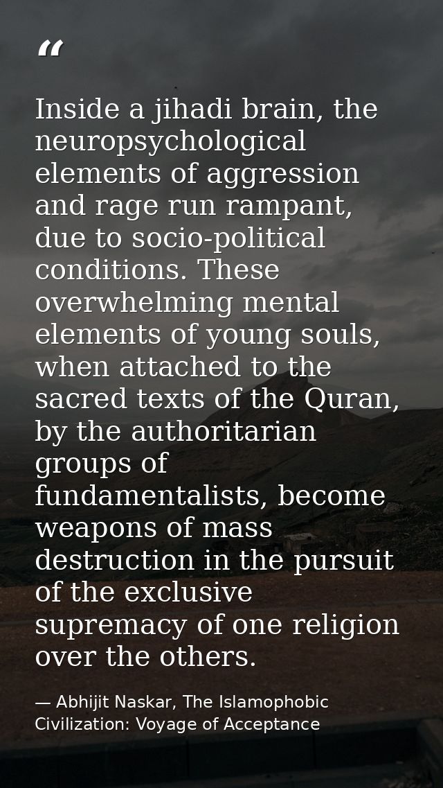 Inside a jihadi brain, the neuropsychological elements of aggression and rage run rampant, due to socio-political condit — Abhijit Naskar, The Islamophobic Civilization: Voyage of Acceptance