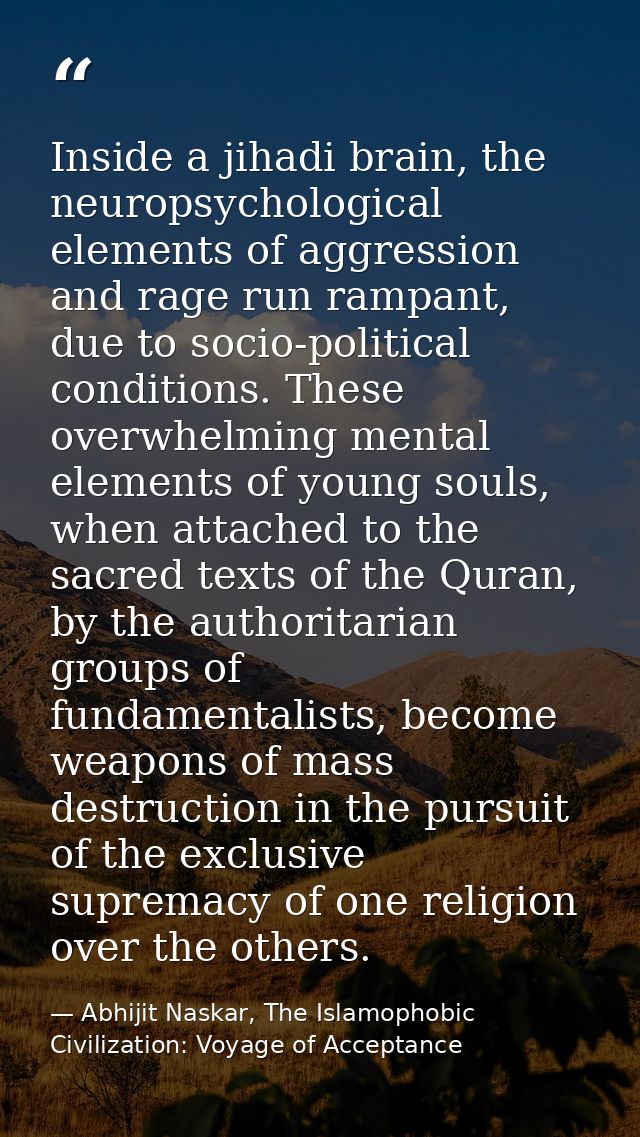 Inside a jihadi brain, the neuropsychological elements of aggression and rage run rampant, due to socio-political condit — Abhijit Naskar, The Islamophobic Civilization: Voyage of Acceptance