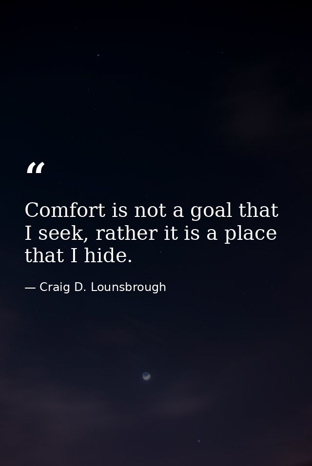 Comfort is not a goal that I seek, rather it is a place that I hide. — Craig D. Lounsbrough