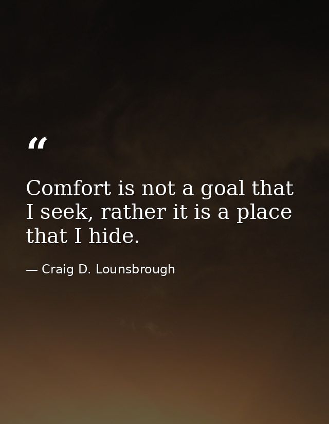Comfort is not a goal that I seek, rather it is a place that I hide. — Craig D. Lounsbrough