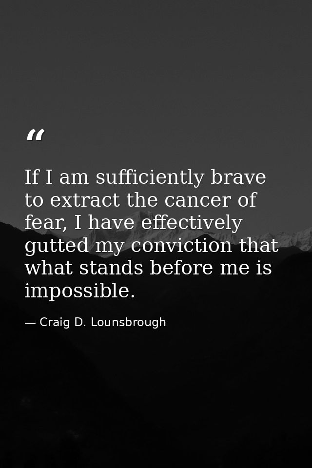 If I am sufficiently brave to extract the cancer of fear, I have effectively gutted my conviction that what stands befor — Craig D. Lounsbrough