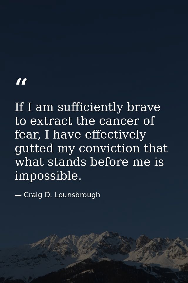 If I am sufficiently brave to extract the cancer of fear, I have effectively gutted my conviction that what stands befor — Craig D. Lounsbrough